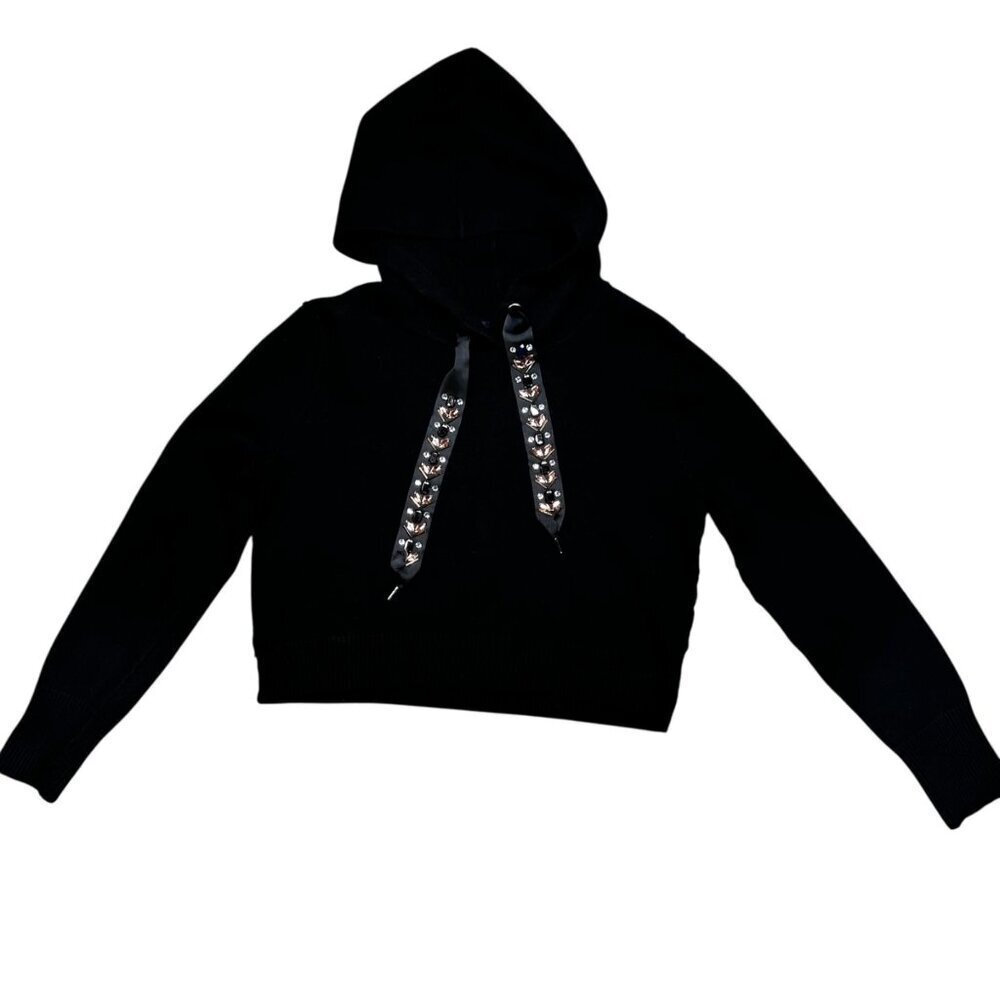 Zara Knit Hoodie Medium Women Gemstone Sparkle Black Soft